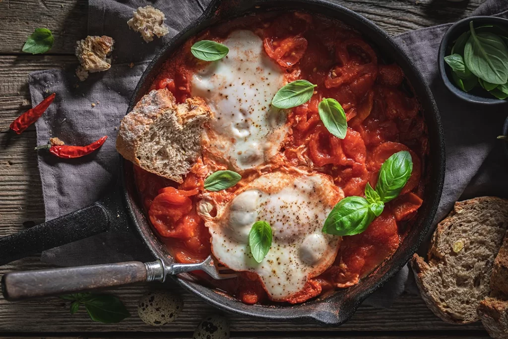 Tunísia - shakshuka-com-ovos-tomate-e-ervas-tunisiano © Viaje Sem Stress